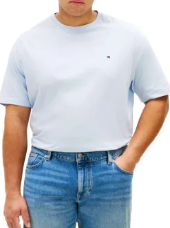 T-shirt en coton ciel uni avec une coupe droite et un col rond