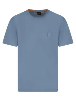 T-shirt en coton ciel uni coupe ajustée col rond et logo de la marque
