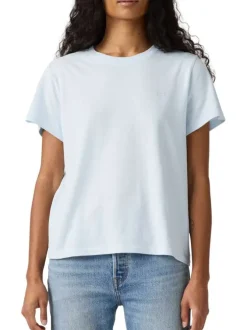 T-shirt en coton ciel uni à coupe ajustée pourvu d'un col rond