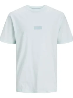 T-shirt en coton ciel uni coupe droite avec un col rond et étiquette cousue