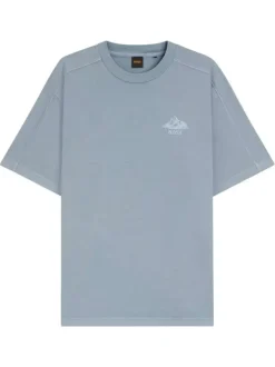 T-shirt en coton ciel uni pourvu d'un col rond et de manches courtes