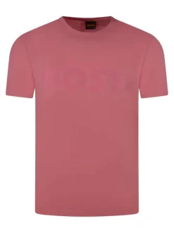 T-shirt en coton corail uni pourvu d'une coupe droite et d'un col rond