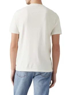 T-shirt en coton écru avec broderie de la marque, une coupe droite et col rond