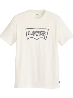 T-shirt en coton écru avec broderie de la marque, une coupe droite et col rond