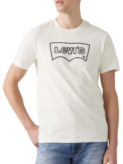 T-shirt en coton écru avec broderie de la marque, une coupe droite et col rond