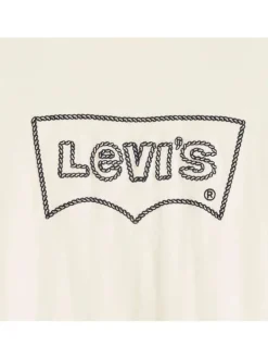 T-shirt en coton écru avec broderie de la marque, une coupe droite et col rond