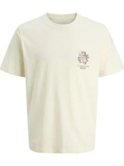 T-shirt en coton écru avec imprimé floral et une coupe droite