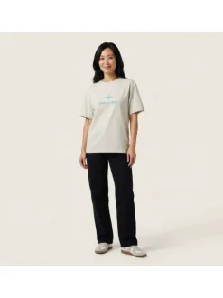 T-shirt en coton écru avec logo à col rond et à manches courtes