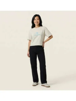 T-shirt en coton écru avec logo à col rond et à manches courtes