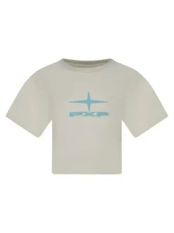 T-shirt en coton écru avec logo à col rond et à manches courtes