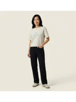 T-shirt en coton écru avec logo à col rond et à manches courtes