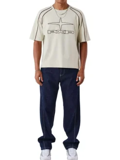 T-shirt en coton écru avec logo à coupe droite et à col rond