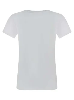 T-shirt en coton écru avec textes multicolores à coupe droite et à col rond