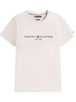 T-shirt en coton écru avec un col rond et des manches courtes