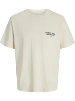 T-shirt en coton écru avec un imprimé une coupe droite et un col rond