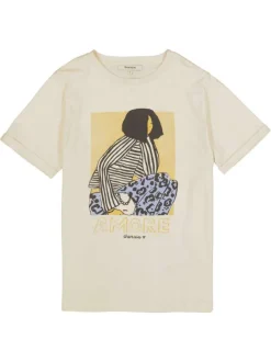T-shirt en coton écru avec un personnage imprimé et une coupe droite