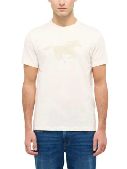 T-shirt en coton écru à col rond et avec le logo imprimé en grand