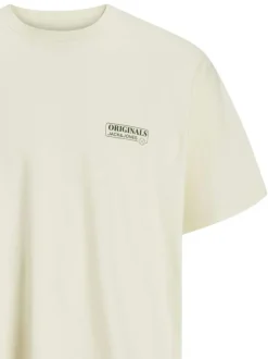 T-shirt en coton écru à coupe ample avec col rond et voiture imprimée au dos