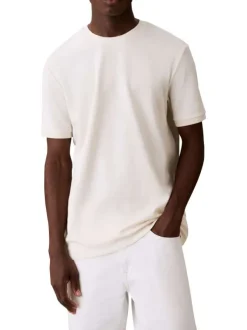 T-shirt en coton écru à coupe droite pourvu de finitions bord-côte