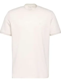 T-shirt en coton écru à coupe droite pourvu de finitions bord-côte