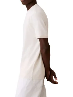 T-shirt en coton écru à coupe droite pourvu de finitions bord-côte