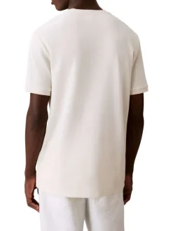 T-shirt en coton écru à coupe droite pourvu de finitions bord-côte