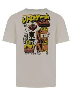 T-shirt en coton écru à coupe droite pourvu d'un col rond côtelé