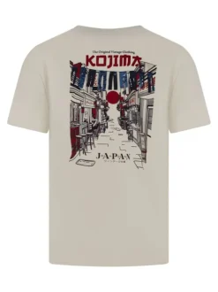 T-shirt en coton écru à coupe droite pourvu d'un col rond côtelé