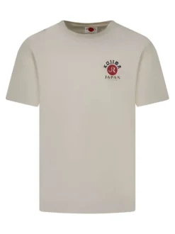 T-shirt en coton écru à coupe droite pourvu d'un col rond côtelé