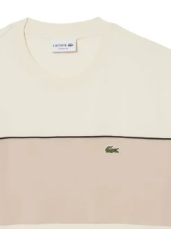 T-shirt en coton écru à coupe droite pourvu d'un col rond côtelé