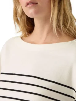 T-shirt en coton écru coupe droite pourvu d'un motif à rayures
