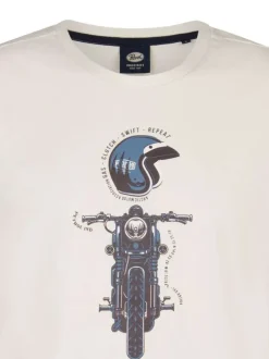 T-shirt en coton écru droit à col rond avec dessin de moto à l'avant