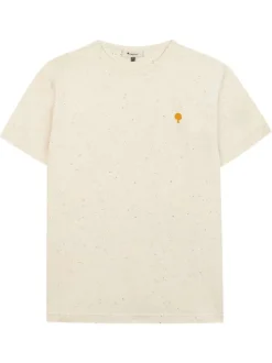 T-shirt en coton écru effet moucheté avec une coupe droite et un col rond