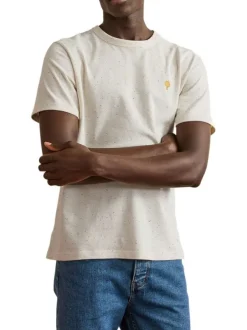 T-shirt en coton écru effet moucheté avec une coupe droite et un col rond