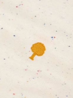T-shirt en coton écru effet moucheté avec une coupe droite et un col rond