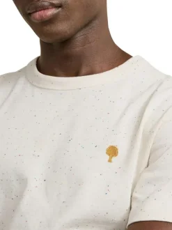 T-shirt en coton écru effet moucheté avec une coupe droite et un col rond