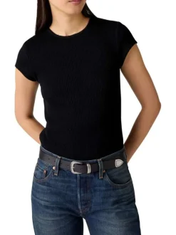 T-shirt en coton écru en maille gaufrée pourvu d'une coupe droite