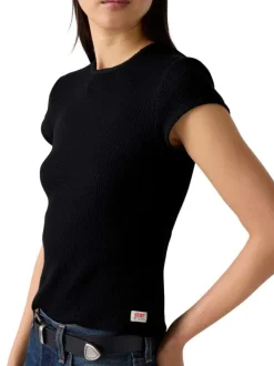 T-shirt en coton écru en maille gaufrée pourvu d'une coupe droite