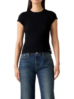 T-shirt en coton écru en maille gaufrée pourvu d'une coupe droite