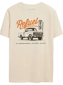 T-shirt en coton écru imprimé au dos et à la poitrine à col rond