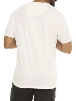 T-shirt en coton écru imprimé avec un col rond et une coupe droite