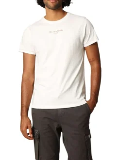 T-shirt en coton écru imprimé avec un col rond et une coupe droite