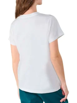 T-shirt en coton écru imprimé avec une coupe droite et un col rond