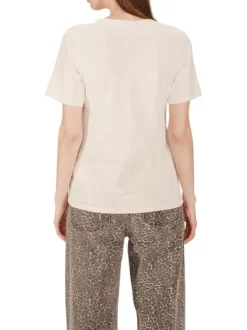 T-shirt en coton écru imprimé avec une coupe droite et un col rond