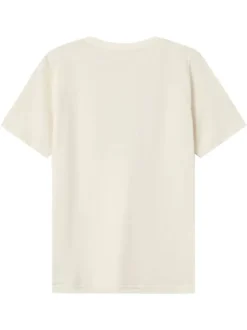 T-shirt en coton écru imprimé avec une coupe droite et un col rond