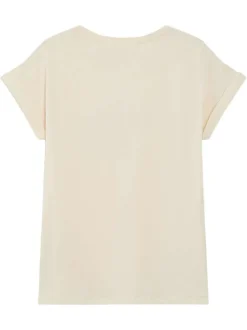 T-shirt en coton écru à imprimé avec une coupe droite et un col rond