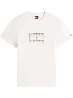 T-shirt en coton écru à imprimé avec une coupe droite et un col rond