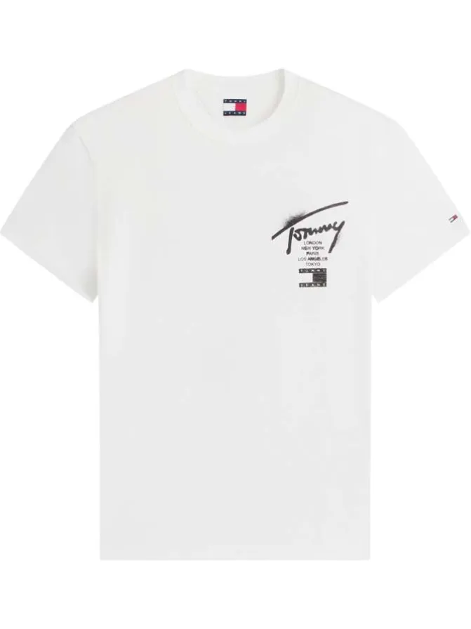 T-shirt en coton écru à imprimé avec une coupe droite et un col rond