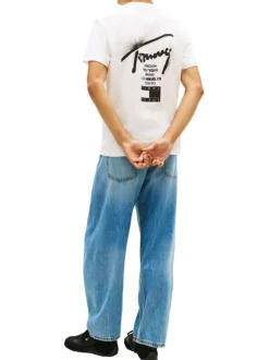 T-shirt en coton écru à imprimé avec une coupe droite et un col rond