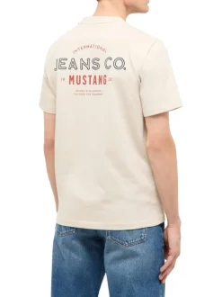 T-shirt en coton écru à imprimé avec une coupe droite et un col rond